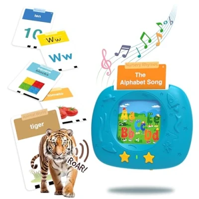 Image of HOMESTEC Toddlers Speech Learning Toys, Upgraded Realistic Flash Cards, Sight Words with Sounds, British Accent, Educational Montessori Multi Sensory Kit for Pre school Kids Gifts (Space Blue)