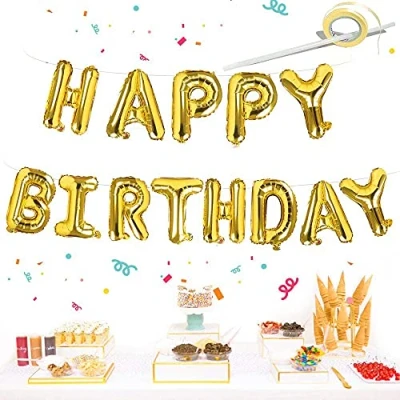 Image of Gold Happy Birthday Balloons, 16 Inch Foil Letters Banner Balloons Self Inflating for Decorations