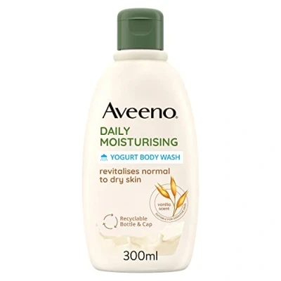 Image of Aveeno Daily Moisturising Yogurt Body Wash, Vanilla &amp; Oat Scent, With Prebiotic and Probiotic Greek Yogurt, Suitable For Sensitive Skin, Gently Cleanses Moisturises, 300ml