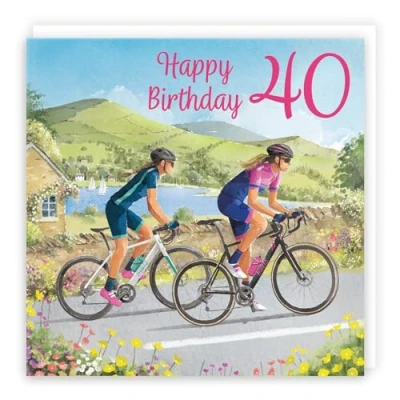 Image of Hunts England Cycling Fun 40th Birthday Card Milo&#039;s Gallery Age 40 Cyclist Female For Year Old Bike Fan Forty Her