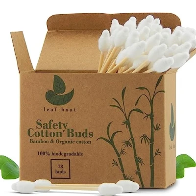 Image of LEAF BOAT Cotton Buds 78 or 234 Pieces Baby Safety for Ears, Makeup Cleaning GOTS Certified Biodegradable, Eco Friendly Plastic Free Vegan Recycled Packaging