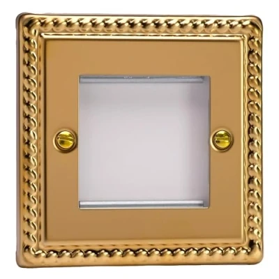 Image of Varilight Data Grid Face Plate For 2 Module Widths Georgian Brass XGG2