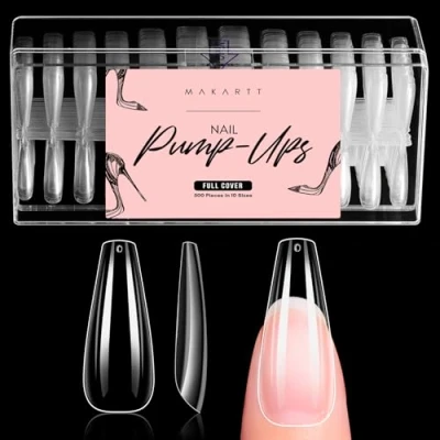 Image of Makartt False Nails, 500pcs Nail Tips Long Coffin Press on Nails Natural Full Cover Acrylic Round 10 Sizes Fake for Design