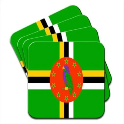 Image of Snuggle Dominica Flag Set Of 4 Premium Wooden Coasters