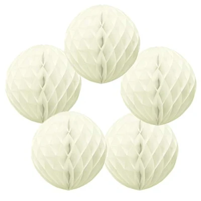 Image of 5 Pack Tissue Paper Honeycomb Balls Table Centrepiece Lantern Garland Wedding Decoration Ball ivory, 8&quot;(20cm)