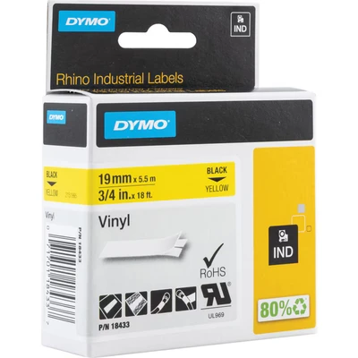 Image of Dymo Rhino 19MM Yellow Perm Vinyl Tape 18433