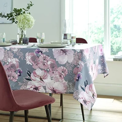 Image of Catherine Lansfield Dining Dramatic Floral Cotton 137x229 cm Table Cloth Grey