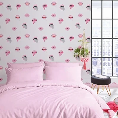 Image of Sassy B Lip Service Wallpaper White Pink