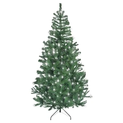 Image of SHATCHI 4Ft 12Ft Pre Lit Artificial Christmas Tree Alaskan Pine Tips Xmas Home Decorations Metal Stand Warm Multicolour LEDs, Green w/Cool White, 8Feet