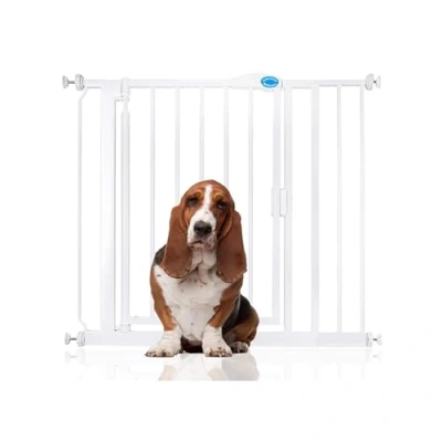 Image of Bettacare Auto Close Pet Gate, 89.4cm 96.4cm, White, Pressure Fit Stair Gate for Dog &amp; Puppy, Safety Barrier Doors Hallways and Spaces, Easy Installation