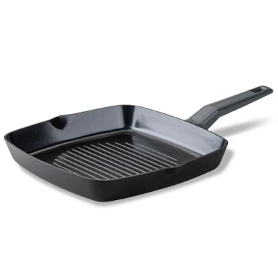 Image of Fackelmann STATEMENT 28cm Grill Frying Pan, Recycled Aluminium, Non Stick PFAS Free Ceramic Coating, Line Base Structure, Comfort Grip Handle, All Stoves Including Induction,47x28x4.3cm,Ash Grey