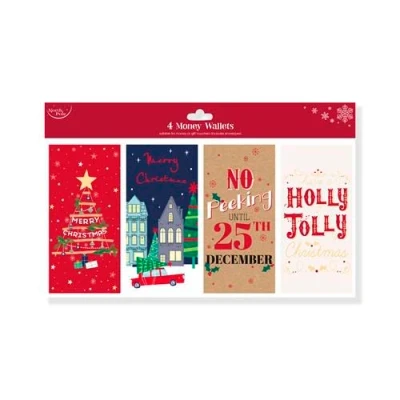 Image of North Pole Christmas Xmas Money Cash Gift Wallets &amp; Envelopes, Contemporary Pack of 4