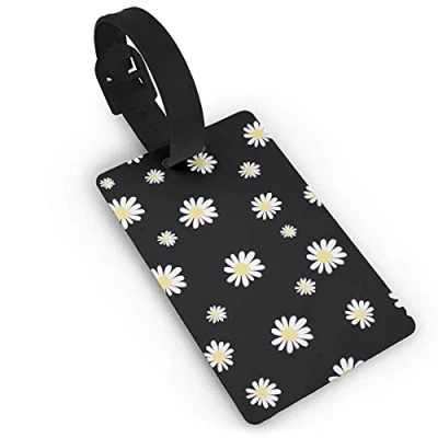 Image of Luggage Tags Black Daisy PVC Name Tag Travel Suitcase Identifier ID Durable Label