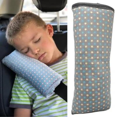 Image of HECKBO car seat Travel Pillow for Children Kids Machine Washable Seatbelt Cover Pillows Protection Pillow, Vacation Harness Pads 11.81 x 4.72&quot; (Star)