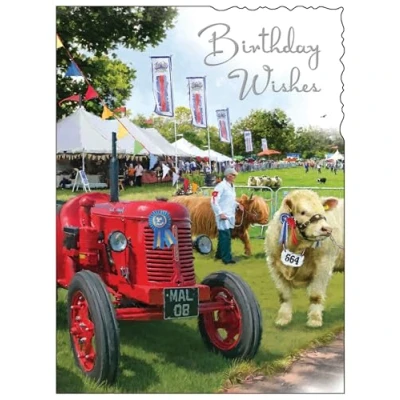 Image of Jonny Javelin Male Birthday Card Happy with Artistic Country Show and Tractor Design Embossed Foil Details for Men