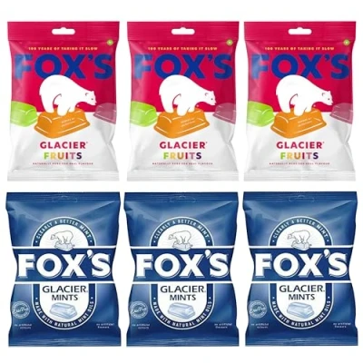 Image of Fox&#039;s Glacier Hard Sweet Mints 100g (Pack of 3) &amp; Fruits