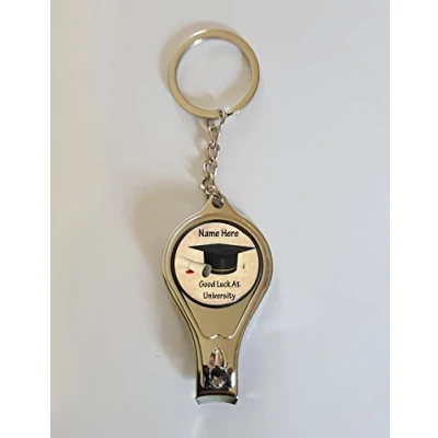 Image of Novelty Personalised Good Luck At University 3 In 1 Nail Clipper, Bottle Opener Keyring Ideal Student Gift N506