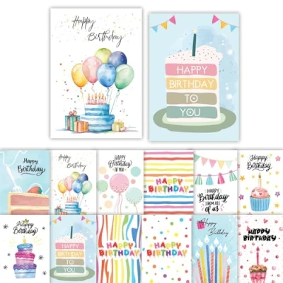 Image of Papa Prints Pack of 24 Happy Birthday Card Multipack (148 x 105 mm) Cards Kids Bithday Greeting Watercolour and Envelopes