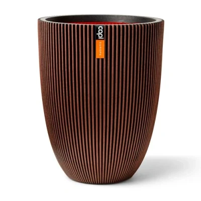 Image of CAPI EUROPE Vase elegant low Groove NL 46x58 Copper Opening Ø38 Pot for indoor and outdoor use Shatterproof 100% recyclable KGVCO783