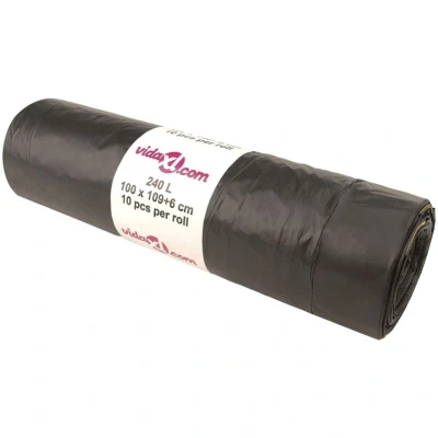 Image of vidaXL Bin Bags Black Rubbish Bag with Drawstring, Tear Resistant LDPE Material, 240 L Capacity, Suitable for Household and Outdoor Use