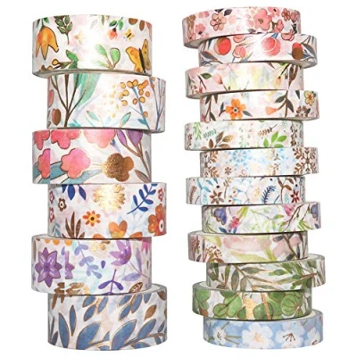 Image of YUBBAEX Washi Tape Set Decorative Craft Supplies for DIY, Bullet Journal, Craft, Gift Wrapping, Scrapbooking (Spring Floral 18 Rolls)
