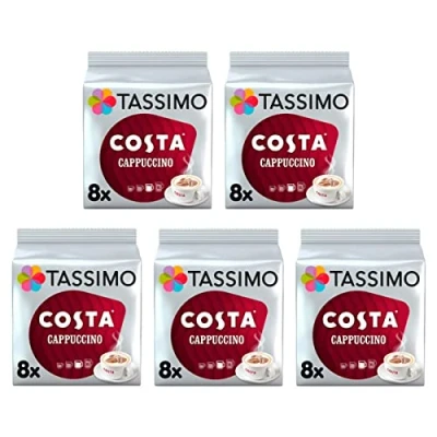 Image of Tassimo Costa Cappuccino Coffee Pods X8 (Pack of 5, Total 40 Drinks)