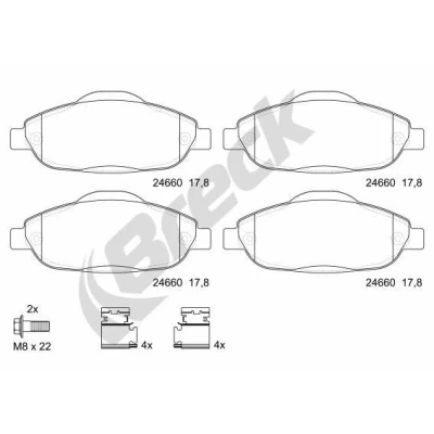 Image of 425393, 425426 Brake pad set BRECK 24660 00 701 PEUGEOT: 3008 I, 308 I Hatchback, SW
