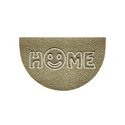Image of Nicoman Embossed Halfmoon Half Circle Door Mat Dirt Trapper Jet Washable Doormat 70x44cm (Beige, HOME SMILEY FACE Shape) Use Indoor or Sheltered Outdoor