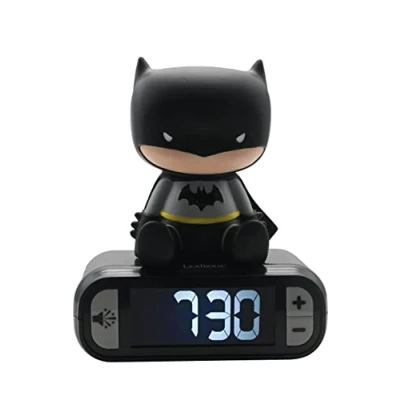 Image of LEXIBOOK Digital Alarm Night Light Snooze, Childrens Clock, Luminous Batman, Black Colour