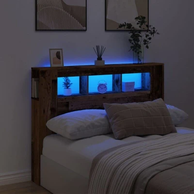 Image of vidaXL LED Headboard Bed Header Old Wood 140x18.5x103.5 cm Engineered RGB Lights Bedroom Back Support Modern Stylish Design