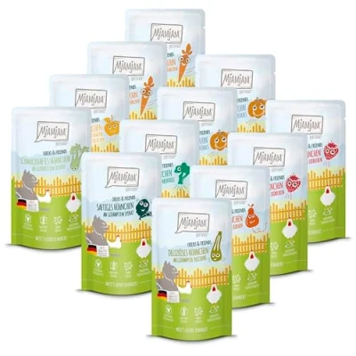 Image of MjAMjAM Premium wet food for cats Chicks &amp; Friends Box, 12 pack (12 x 125g), grain free with extra meat