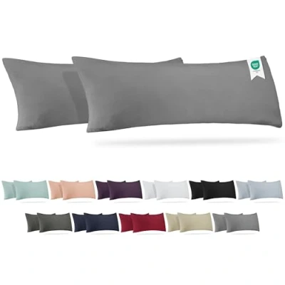 Image of Barbons Pillow Case 40 x 145 cm 2 Piece Jersey Cotton, Soft Covers, Cotton Cushion Cover (40 Grey)