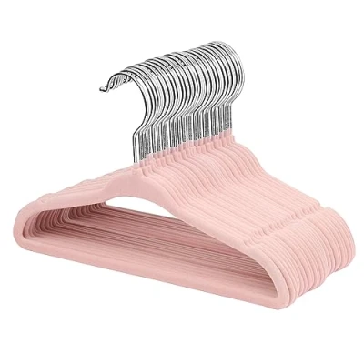 Image of ManGotree Velvet Baby Clothes Hangers, Toddler Kids Hangers with Swivel Hook, Notched Shoulder Design for and Children (30 Pack, Light Pink)