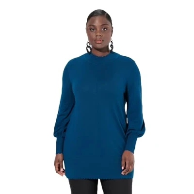 Image of Ulla Popken Women&#039;s Pullover, Muschelsaum, Stehkragen, Langarm Sweater, mid Blue, 24 26&#039;