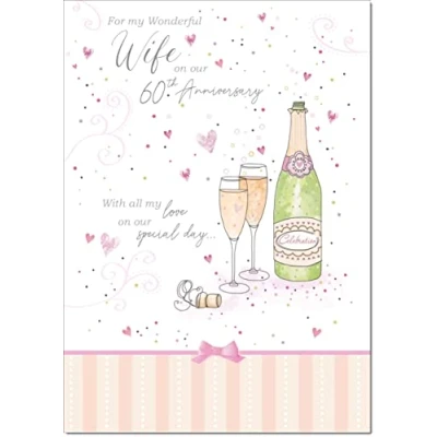 Image of doodlecards Wife Diamond 60th Wedding Anniversary Card Champagne Medium Size with Plain Envelope