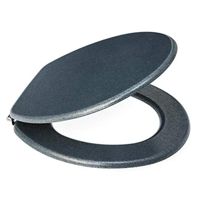 Image of Blue Canyon Wooden Toilet Seat with Non Slip Bumpers &amp; Heavy Duty Stainless Steel Hinges Ensures No Rust Round Comfortable Bathroom High Gloss Finish (Glitter)