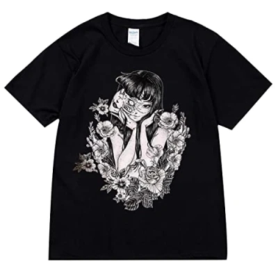 Image of Tomie Kawakami T Shirt Short Sleeve Junji Ito Pullover Tops Japanese Horror Manga Graphic Print for Mens Womens Black
