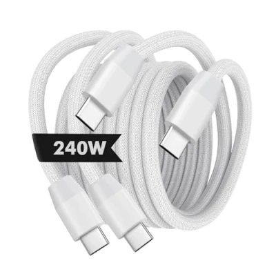 Image of MoKo 240W USB C to Cable, [2Pack, 6.6ft] Nylon Braided Type Cable Fast Charging Cord for iPhone 16/15/15 Pro/15 Plus/15Pro Max, MacBook Pro 2020, Samsung Galaxy S24, White