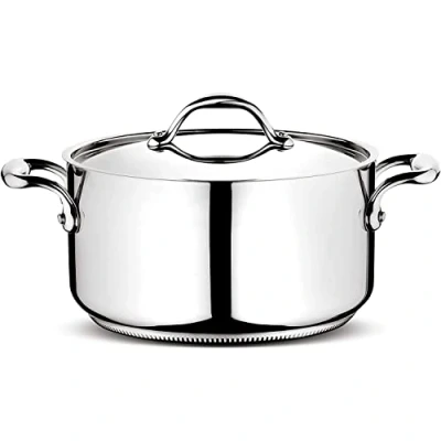 Image of Lagostina Accademia Lagofusion Casserole Fonda 2 Handles with Lid, Stainless Steel 18/10 Ø 18 cm, Induction Pot, Gas and Oven, Polished Finish Exterior Satin Interior, 5 Layers Bottom