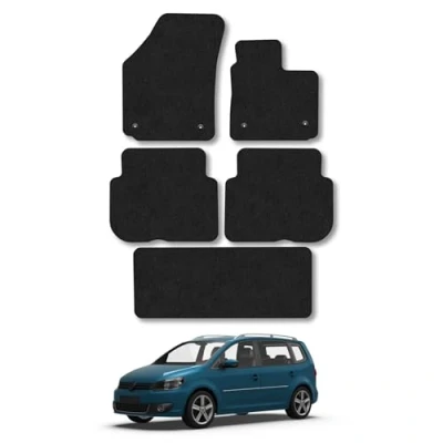 Image of Car Mats Compatible with VW Touran (2007 2015) Tailored Fit Black Carpet Floor Set Accessory Custom 4 Pieces Anti Slip Backing &amp; Binding Trim Edge