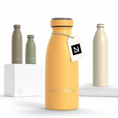 Image of LARS NYSØM Stainless Steel Insulated Water Bottle 12oz 17oz 25oz 34oz 51oz Thermo Flask for Hot and Cold Beverages Leakproof Drinking (Mustard Yellow, 350ml)