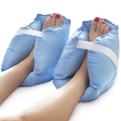 Image of DMI Heel Cushion Protector Pillow to Relieve Pressure from Sores and Ulcers, Foot Pillow, FSA HSA Eligible, Adjustable in Size, Blue, White, Sold as a Set of 2