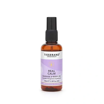 Image of Tisserand Aromatherapy Real Calm Massage &amp; Body Oil 100% Pure Essential Lavender, Bergamot, and Patchouli Calming 100ml