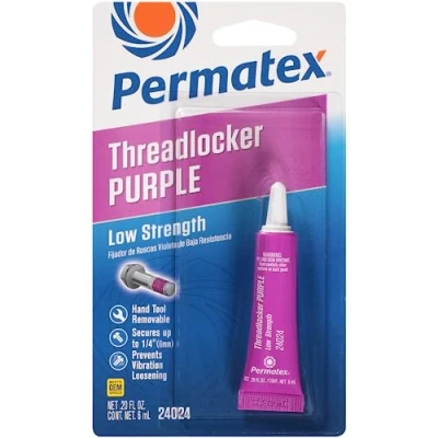 Image of Permatex 24024 Low Strength Threadlocker: Threadlocking Adhesive for Metal Threaded Assemblies, Easy Disassembly, Vibration Loosening and Leak Prevention, Non Corrosive Purple, 6ml