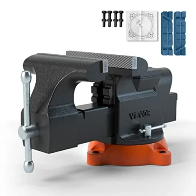 Image of VEVOR Bench Vise, 6 inch Jaw Width 5.9 Opening, 360 Degree Swivel Locking Base Multipurpose Vise with Anvil, Heavy Duty Ductile Iron Workbench Bolts &amp; Nuts, for Drilling, Pipe Cutti