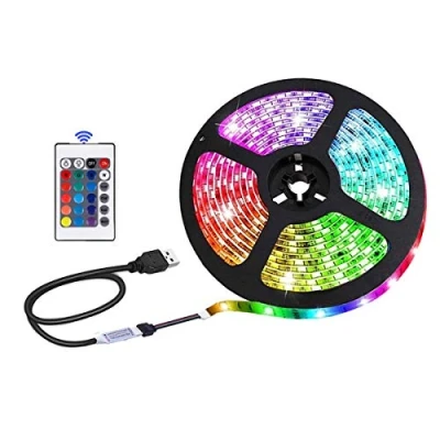 Image of NA USB LED Strip Lights, 16 Colors of RGB 5050 Light, 24Key Infrared Remote Control , Safe and Touchale ,DIY Indoor Decoration, TV Backlight (3.28 feet / 1 m)