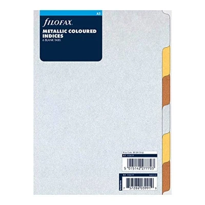 Image of Filofax B1326196, 6 Tab Index Organizer Refill, A5 Size, Metallic Colors, Blank