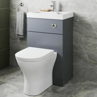Image of Artis 2 in 1 Back to Wall Toilet with Sink on Top Grey Gloss Unit 500mm Width