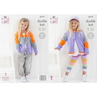 Image of King Cole Children&#039;s Easy Knitting Pattern, Double Knit Cardigans (6177), 18 26 (46cm 66cm)