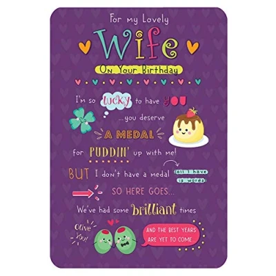 Image of Piccadilly Greetings Whimsical Birthday Card Wife 9 x 6 inches,Yellow
